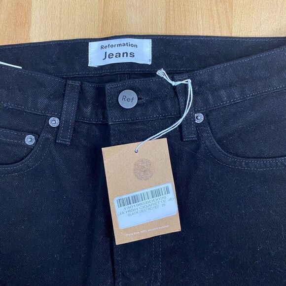 Reformation Julia High Cigarette Jean Destroyed Black - Picture 4 of 9